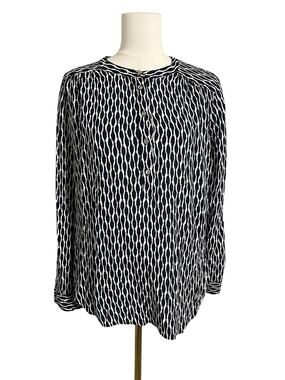 LOFT Blouse Womens Small Blue Geometric Print Long Sleeve Button Top Casual